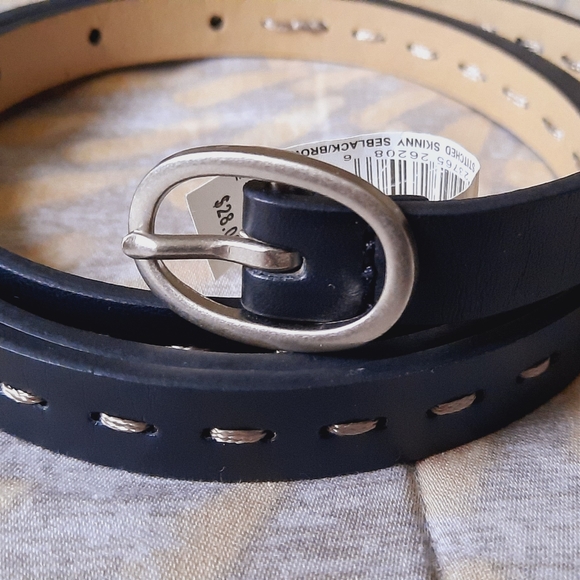 New black/brown stitched skinny leather belt size XL. - Picture 2 of 10